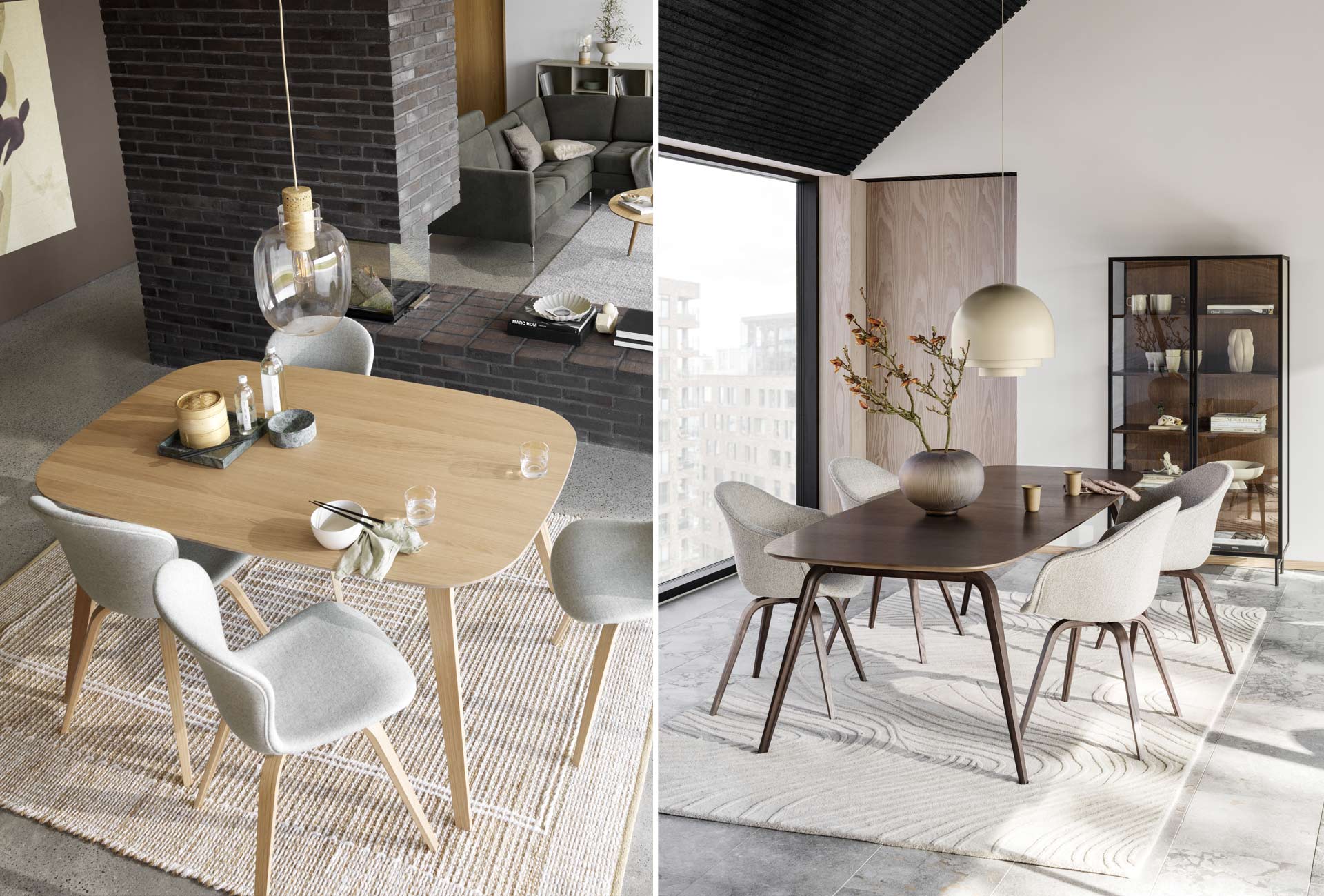 BoConcept: beige ruokailutilan sisustus pyöreällä ruokapöydällä