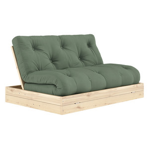 Flip-futonsohva, olive green / mänty, L 140 cm