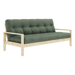 Knob Futon Sofa, Olive Green / Pine, W 205 cm Knob Futon Sofa, Olive Green / Pine, W 205 cm