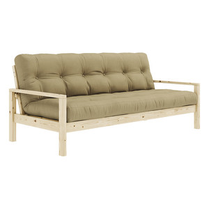 Knob Futon Sofa, Wheat Beige / Pine, W 205 cm Knob Futon Sofa, Wheat Beige / Pine, W 205 cm