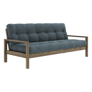 Knob Futon Sofa, Corduroy Fabric Pale Blue / Carob Brown, W 205 cm Knob Futon Sofa, Corduroy Fabric Pale Blue / Carob Brown, W 205 cm