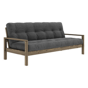 Knob Futon Sofa, Corduroy Fabric Charcoal / Carob Brown, W 205 cm Knob Futon Sofa, Corduroy Fabric Charcoal / Carob Brown, W 205 cm