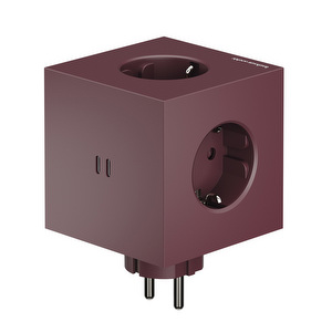 Square 2 USB-C -jatkopistorasia, mulberry red, Avolt x Bauhaus-Archiv