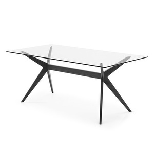 Kent-ruokapöytä, kirkas lasi / musta, 160 x 90 cm