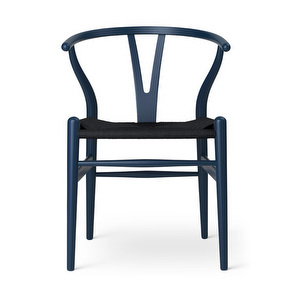 Ch24 Wishbone Chair, Soft Blue, Black Seat