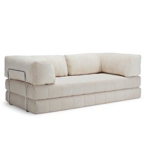 CozyPad-vuodesohva, Corduroy-kangas 594 ivory, L 208 cm / käsinojilla