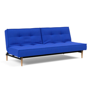 Splitback Styletto -vuodesohva, Elegance-kangas 512 ultramariini / tammi, L 210 cm