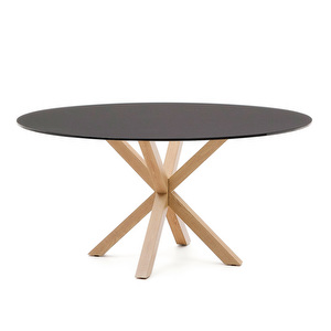 Argo-ruokapöytä, musta lasi / puunvärinen teräs, ⌀ 150 cm Argo-ruokapöytä, musta lasi / puunvärinen teräs, ⌀ 150 cm