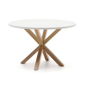 Argo-ruokapöytä, valkoinen melamiini / puunvärinen teräs, ⌀ 120 cm Argo-ruokapöytä, valkoinen melamiini / puunvärinen teräs, ⌀ 120 cm