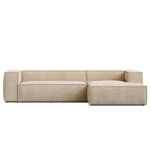 Blok-divaanisohva, luonnonvalkoinen vakosametti, L 300 cm / oikea