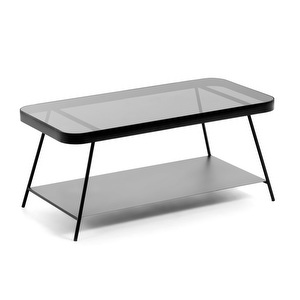Duilia-sohvapöytä, musta metalli / lasi, 90 x 45 cm
