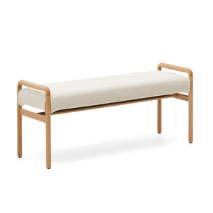Macaret-penkki, beige chenille-kangas / tammi, L 120 cm Macaret-penkki, beige chenille-kangas / tammi, L 120 cm