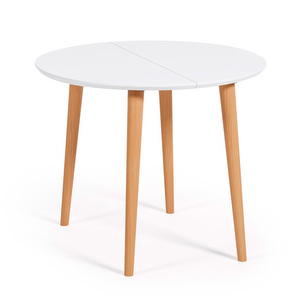 Oqui- jatkettava ruokapöytä, valkoinen/pyökki, ⌀ 90/170 cm
