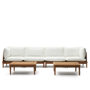Portitxol-ulkosohvasetti pöydällä, valkoinen / tiikki, L 360 cm Portitxol-ulkosohvasetti pöydällä, valkoinen / tiikki, L 360 cm