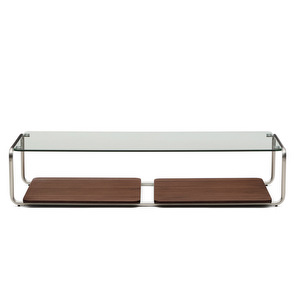 Tarsel Sofa Table, Walnut / Stainless Steel / Glass, 140 x 60 cm