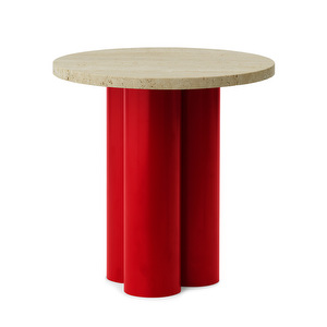 Dit-pöytä, red/Travertine light, ø 40 cm