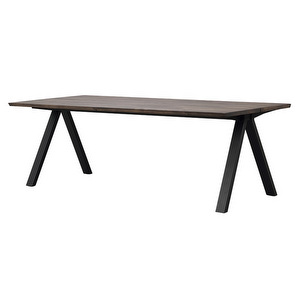 Carradale -jatkettava ruokapöytä, ruskea tammi/musta V-jalka, 220 x 100 cm Carradale -jatkettava ruokapöytä, ruskea tammi/musta V-jalka, 220 x 100 cm