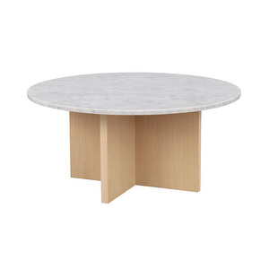 Brooksville-sohvapöytä, valkoinen marmori / valkolakattu tammi, ⌀ 90 cm