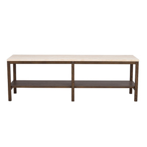 Orwel-konsolipöytä, beige travertiini/ruskea tammi, K 45 cm Orwel-konsolipöytä, beige travertiini/ruskea tammi, K 45 cm