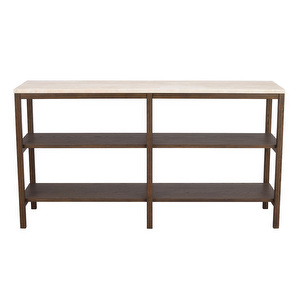 Orwel-konsolipöytä, beige travertiini/ruskea tammi, K 75 cm Orwel-konsolipöytä, beige travertiini/ruskea tammi, K 75 cm