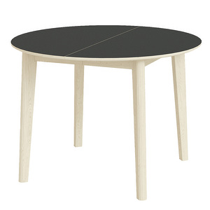 #120- jatkettava ruokapöytä, musta laminaatti / valkoöljytty massiivitammi, ⌀ 120 / 147 cm