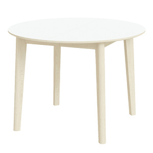 #120- jatkettava ruokapöytä, valkoinen laminaatti / valkoöljytty massiivitammi, ⌀ 120 / 147 cm