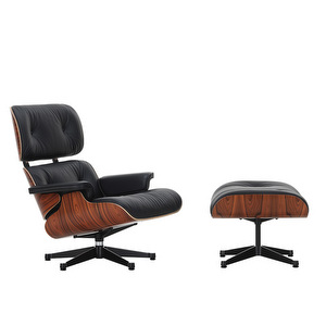 Eames Lounge -nojatuoli ja rahi, Premium-nahka 66 musta / palisanteri