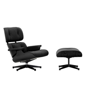 Eames Lounge -nojatuoli ja rahi, Premium-nahka 66 nero / musta kastanja