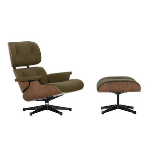 Eames Lounge -nojatuoli ja rahi, Premium-nahka 58 khaki / pähkinä